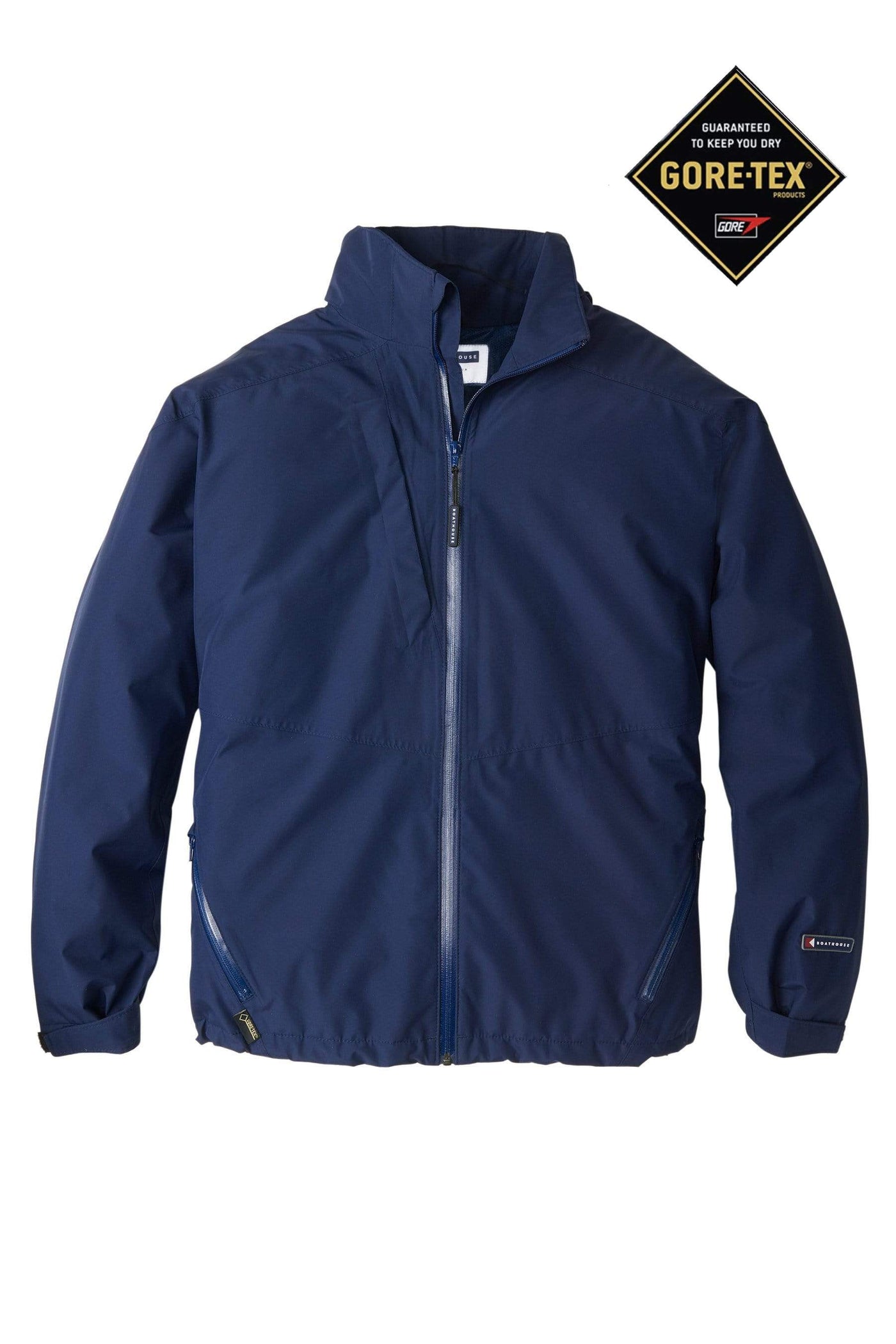 Front of Navy Blue GORE-TEX® Custom Waterproof Men's Barrier Jacket without hood