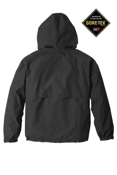 Back of Black GORE-TEX® Custom Waterproof Men's Barrier Jacket with hood