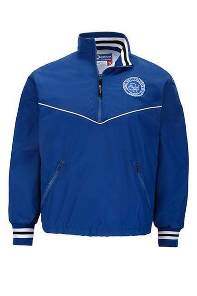 Front of Charger Athletics Royal Blue Men's Mission Custom Half-Zip Windbreaker Pullover