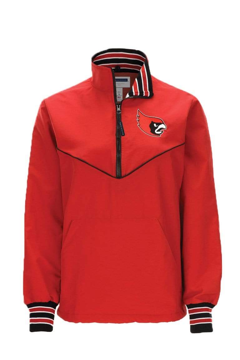 Front of Red Cardinals Lacrosse Women's Mission Custom Half-Zip Windbreaker Pullover